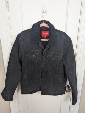 GUESS Los Angeles Black Sherpa-Lined Denim Jacket – Size S